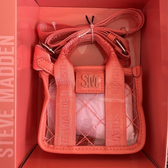 Brand New Steve Madden 2-Piece Set Mini & Micro Crossbody Purse Clear Coral - Picture 4 of 14